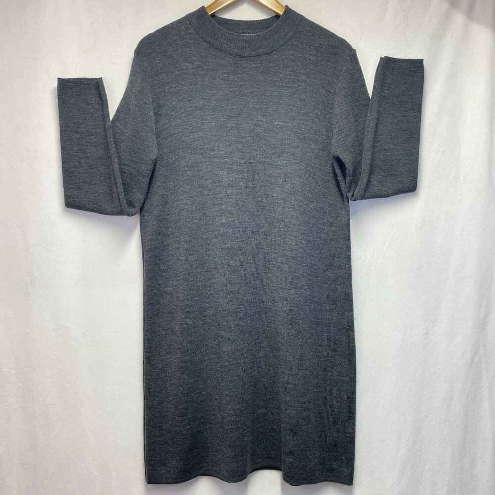 Donna Toran Knit High Neck Knee Length Pullover Sweater Dress Women Large Gray